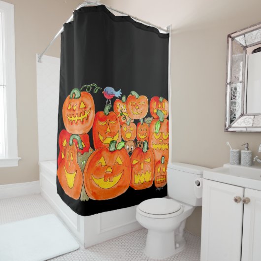 Halloween Jack-O-Lanterns with Animals Duschvorhang (Beispiel)