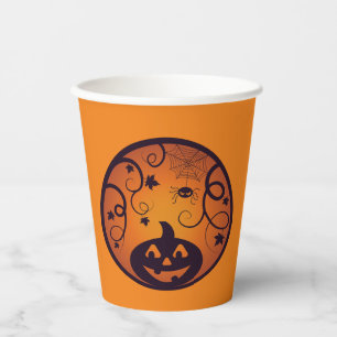 Halloween Jack o Laternen-Kürbisgesicht und Spinne Pappbecher