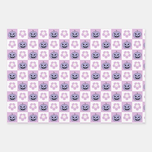 Halloween Jack-o-Laternen und daisy Schachbrett Geschenkpapier Set (Vorderseite 3)