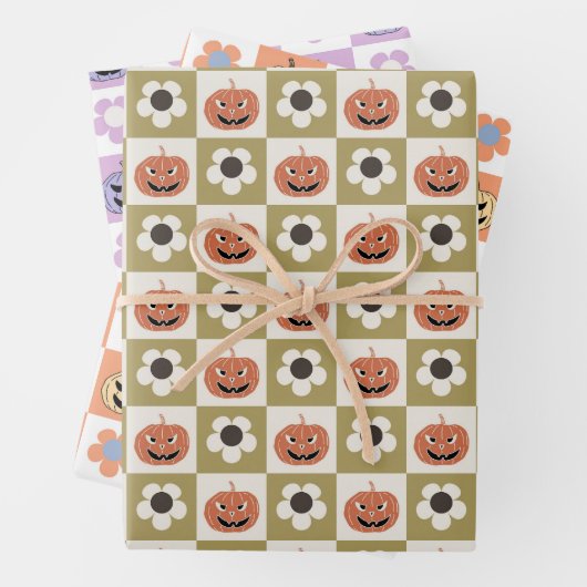 Halloween Jack-o-Laternen und daisy Schachbrett Geschenkpapier Set (Beispiel)
