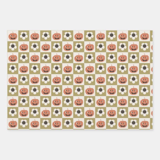 Halloween Jack-o-Laternen und daisy Schachbrett Geschenkpapier Set (Vorderseite)