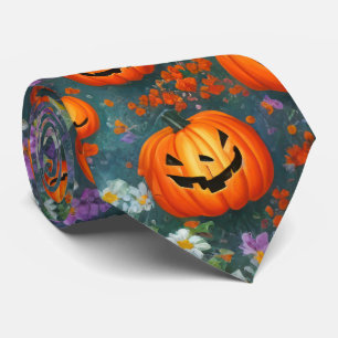 Halloween-Jack-o'-Laternen und violette Blumen Krawatte