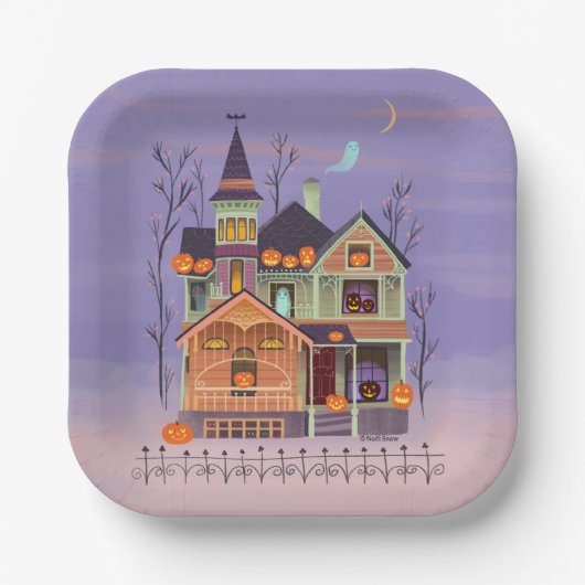 Halloween Jack-o'-Laternenhaus Pappteller (Vorderseite)