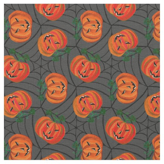 Halloween Jack o'lantern CobwebPattern Pumpkins Stoff (Nahaufnahme)