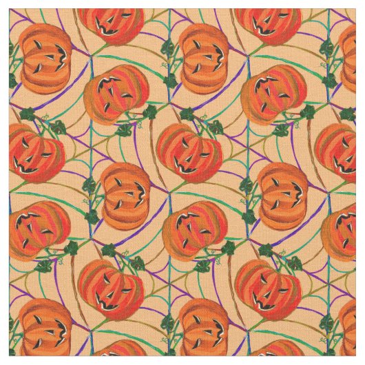 Halloween Jack o'lantern CobwebPattern Pumpkins Stoff (Nahaufnahme)