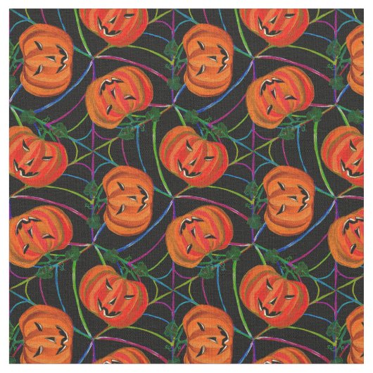 Halloween Jack o'lantern CobwebPattern Pumpkins Stoff (Nahaufnahme)