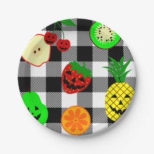 halloween jack o'lantern frucht gingham  pappteller