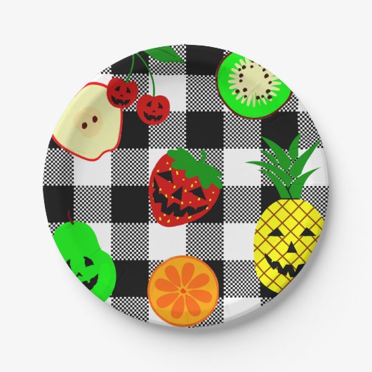 halloween jack o'lantern frucht gingham pappteller (Vorderseite)
