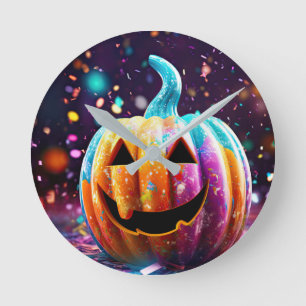 Halloween Jack O'Lantern Neon Pop Art Runde Wanduhr