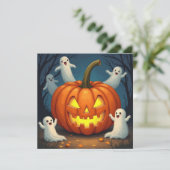 Halloween Jack O'Lantern und Ghost Feiertagskarte (Stehend Vorderseite)