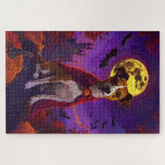 Halloween Jack Russell Vampire Pumpkins Beängstige Puzzle (Horizontal)