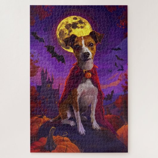 Halloween Jack Russell Vampire Pumpkins Beängstige Puzzle (Vertikal)