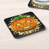 Halloween Jackolantern Spooky Pumpkin Getränkeuntersetzer (Linke Seite)