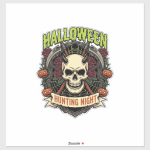 Halloween-Jagd Nacht Gehörnter Totenkopf Rosen Kür Aufkleber