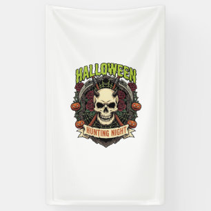 Halloween-Jagd Nacht Gehörnter Totenkopf Rosen Kür Banner