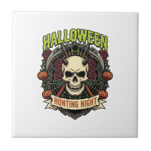 Halloween-Jagd Nacht Gehörnter Totenkopf Rosen Kür Fliese
