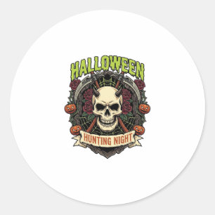 Halloween-Jagd Nacht Gehörnter Totenkopf Rosen Kür Runder Aufkleber