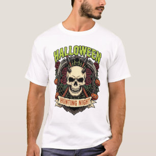 Halloween-Jagd Nacht Gehörnter Totenkopf Rosen Kür T-Shirt