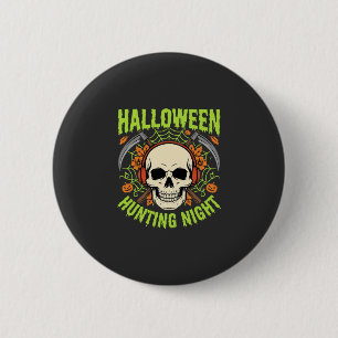 Halloween-Jagd-Nacht-Totenkopf-Sense-Vektor-Design Button
