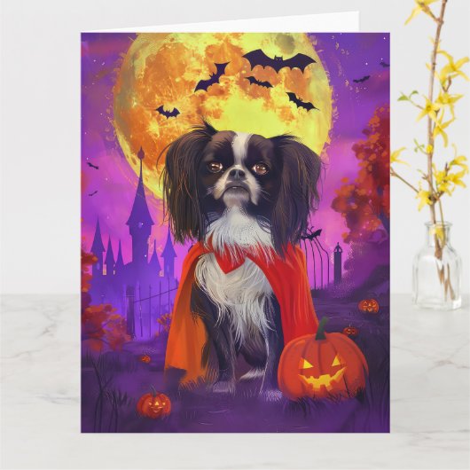 Halloween Japanisch Chin Vampire Pumpkins Beängsti Karte (Gelbe Blume)