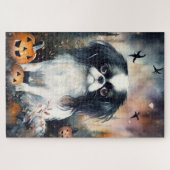 Halloween Japanisches Kinin mit Pumpkins Beängstig Puzzle (Horizontal)