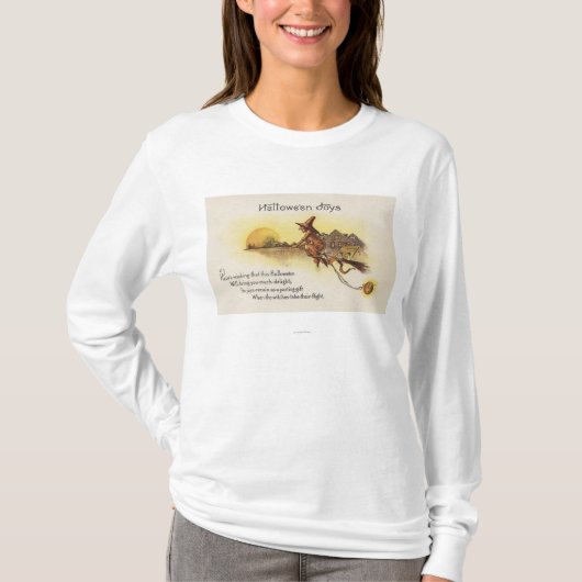 Halloween JoysWitch auf Besen T-Shirt (Vorderseite)