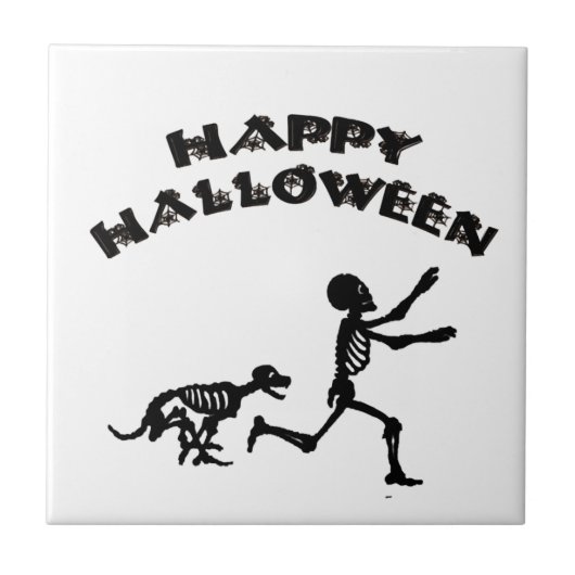 Halloween-Junge und Hund Fliese (Vorderseite)