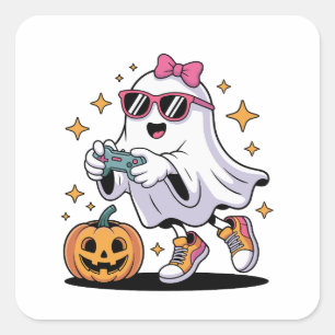 Halloween Jungen Kinder Geist Gamer Grusel Kostüm Quadratischer Aufkleber