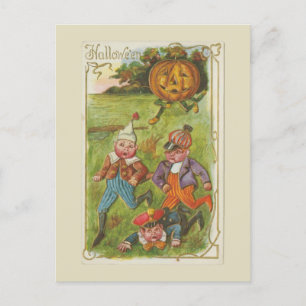 Halloween-Jungen und Jack O'Lantern Vintage Postkarte