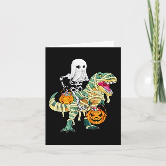 Halloween Jungs Skeleton Riding Dinosaur Geist Karte (Vorderseite)