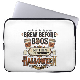 Halloween-Kaffee-Shirt Brau Vor Boos Vintage De Laptopschutzhülle