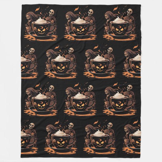 Halloween-Kaffeekunst – Gruseliger Latte mit Skele Fleecedecke (Vorderseite)