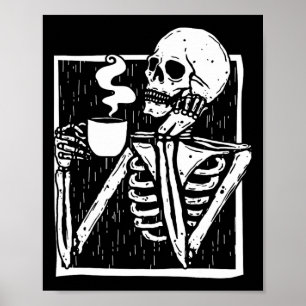 Halloween-Kaffeetrinken Skelettschädel Poster