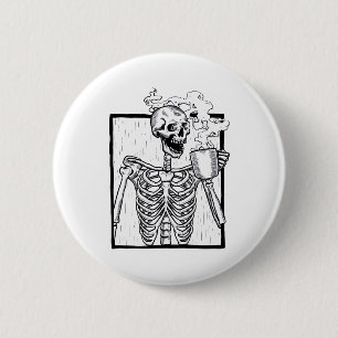 Halloween-Kaffeetrinkendes Skelett Button