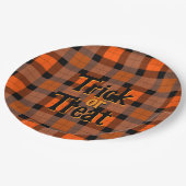 Halloween Kariert Pappteller (Schrägansicht)