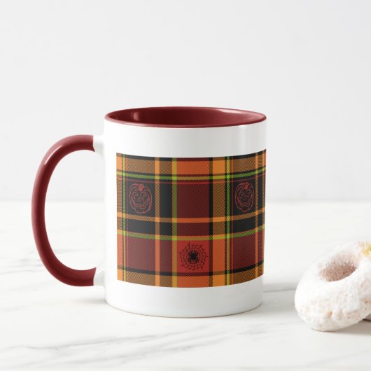 Halloween Karierte Kollektion, Kaffee oder Teetass Tasse (Mit Donut)