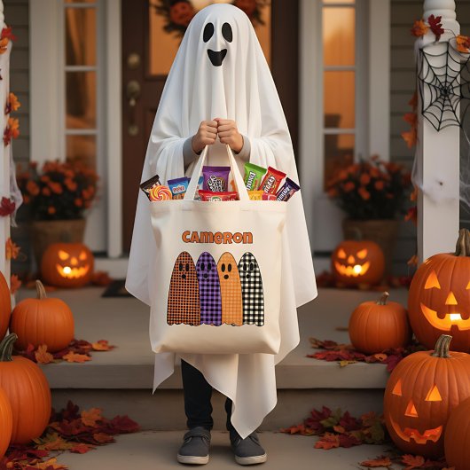 Halloween-Karo-Gingham-Geister Tragetasche