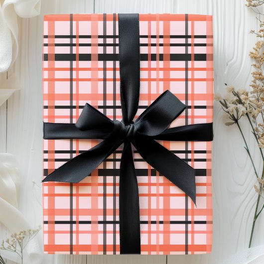 Halloween-Karomuster in Rosa, Orange und Schwarz Geschenkpapier