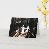 Halloween-Karte mit Geistern, die aus Angst laufen Karte (Gelbe Blume)