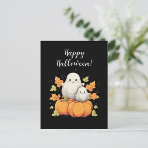 Halloween-Karte mit Geistern und Herbst-Elementen Postkarte