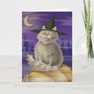 Halloween-Karte mit großer eingebildeter Hexekatze Karte