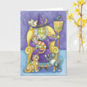 Halloween-Karte mit Hexe und Losen Katzen Karte (Gelbe Blume)