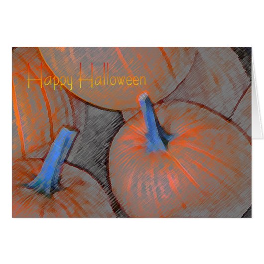 Halloween-Karte mit Kürbis in den farbigen Bleisti (Vorderseite (Horizontal))