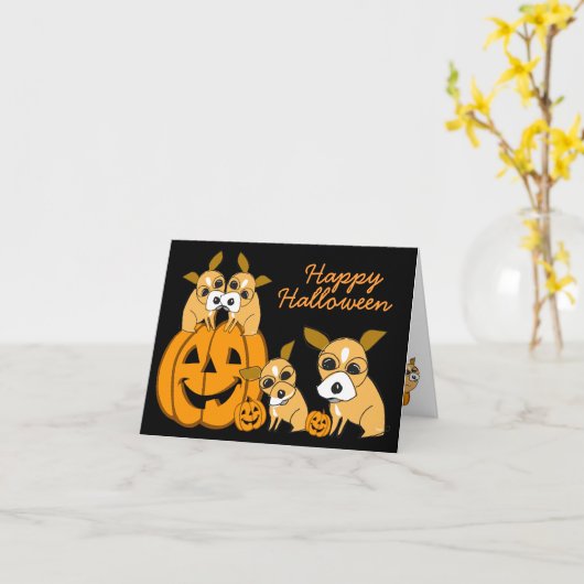 Halloween-Karten-Chihuahua-Welpe 4 Karte (Gelbe Blume)