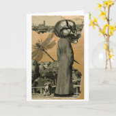 Halloween-Karten-Frau mit dem Schädel von der Karte (Gelbe Blume)