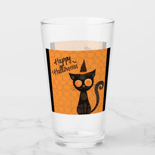 Halloween/Katz/Kürbis/Herbst Glas (Vorderseite)