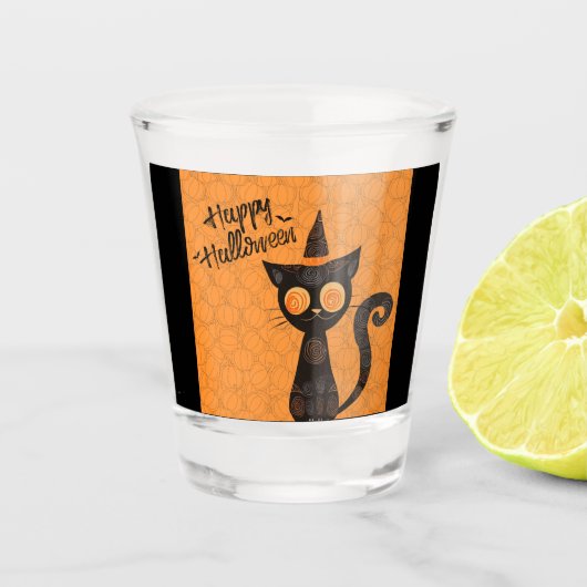Halloween/Katz/Kürbis/Herbst Schnapsglas (Vorderseite)