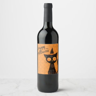 Halloween/Katz/Kürbis/Herbst Weinetikett