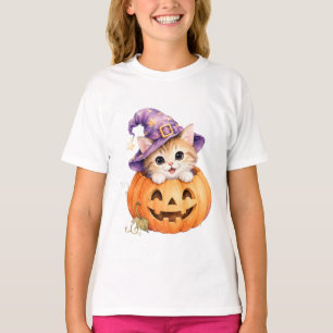 Halloween-Kätzchen in Jack O Lantern-Kürbis Mädche T-Shirt