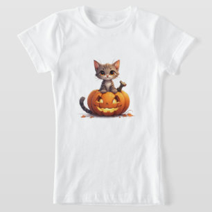 Halloween-Kätzchen schaut aus Kürbis-Dekoration 🎃 T-Shirt